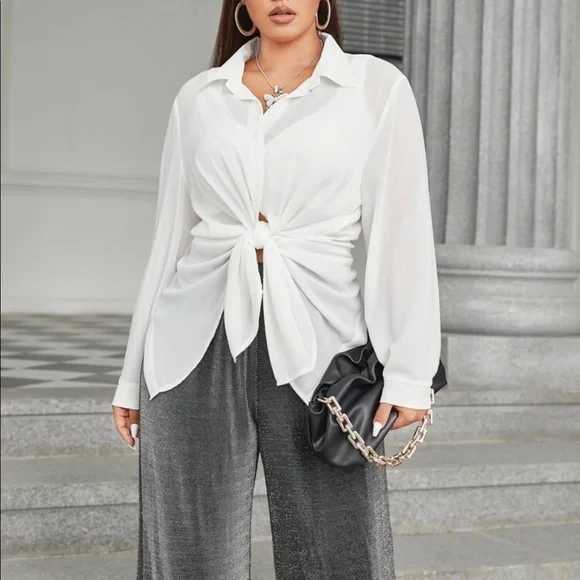 Boho Plus Size Slit Open back Button Shirt Top Blouse Black - Picture 9 of 10